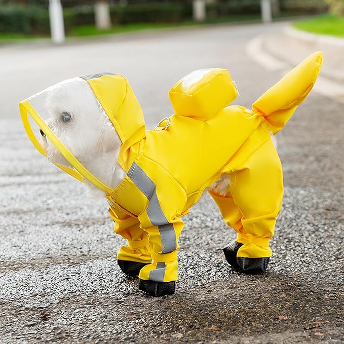 Small Dog Raincoat with Legs, Ideal for Teddy Bears, Waterproof Full Coverage with Mini Backpack, Reflective Hoodie and Detachable Tail (Yellow, Small(Suggest Weight 3.3-5.5lb))