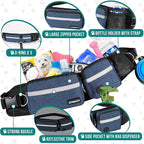 PetAmi Hands Free Dog Leash, Dog Running Leash Belt Bag for Walking, Jogging, Dog Waist Double Zipper Pouch with Poop Bag Dispenser, Dual Padded Handles Reflective Bungee Leash, Single, Navy, 1 Leash