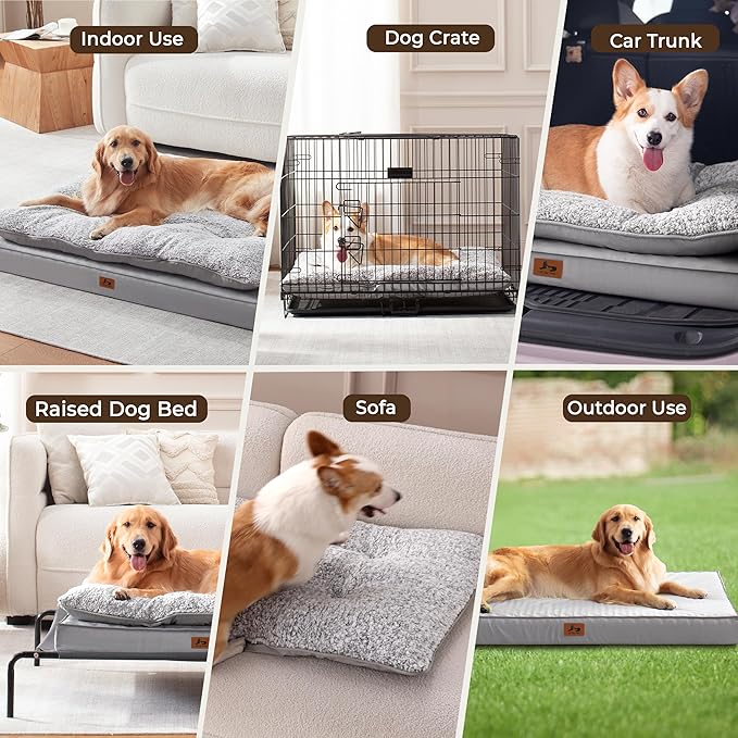 Orthopedic Dog Bed for Ctrate, Waterproof PillowTop Pet Bed for Medium Large Size Dogs, Egg-Crate Foam Dog Crate Mat with Removable Washable Cover, 2-Layers Kennel Pad 55"L x 42"W, Light Grey