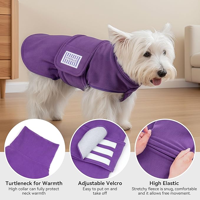 cyeollo XL Dog Sweater, Fleece Dog Sweaters Soft Stretchy Doggie Vest Turtleneck Doggy Sweatshirt Warm Fall & Winter Clothes for Medium to Large Dogs Girl, Purple XL