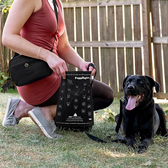 Puppington Certified Home Compostable Poop Bags - ASTM D6400 Compliant - 180 Extra Thick Bags - Plant Based - Pairs with Puppington 3-in-1 Bag & Fits all Standard Poop Bag Dispensers (Onyx Black)