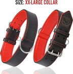 Riparo Adjustable Leather Dog Collar - Heavy Duty Wide Dog Collar for Small, Medium, Large and Extra Large Dogs with Dog Tag Holder (XXL: 2” Wide for 24”-29” Neck, Black/Red Thread)