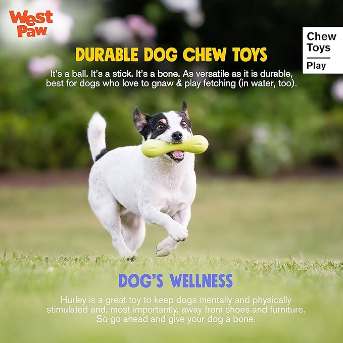 WEST PAW Zogoflex Hurley Dog Bone Chew Toy – Floatable Pet Toys for Aggressive Chewers, Catch, Fetch – Bright-Colored Bones for Dogs – Recyclable, Dishwasher-Safe, Non-Toxic, X-Small, Granny Smith