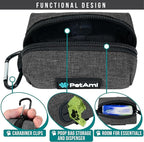 PetAmi Dog Poop Bag Holder for Leash Doggie Waste Bag Dispenser with Clip & Velcro Belt for Puppy Potty Walking Accessories Travel Camping Pet Supplies Zipper Pouch with Trash Bag Roll, Gray 1 Pack
