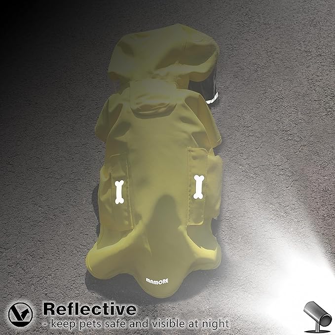 Dog Waterproof Raincoat with Poncho Hoodie, High Reflective Adjustable Yellow Pet Rain Jacket with Leash Hole for Small Medium and Large Dogs (Yellow, XXXX-Large)
