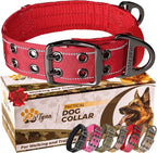 ADITYNA Heavy Duty Red Dog Collar for Large Dogs - Reflective Collar with Handle for Training, and Walking - Wide, Thick, Tactical, Soft Neoprene Padded