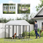 PawHut 6' x 6' x 6' Outdoor Dog Kennel, Welded Wire Dog Kennel Outside Run with 360° Rotating & 4 Level Adjustable Bowls, Waterproof & UV Resistant Cover, for S&M&L Breeds, Chickens, Ducks, Silver