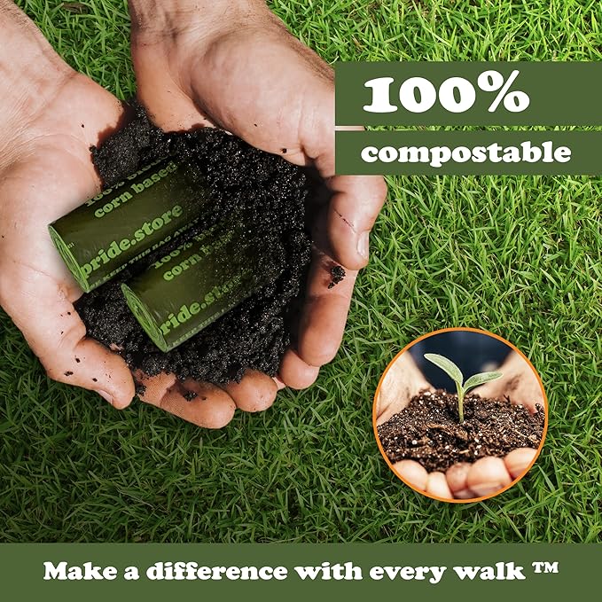 Dog Pride 240-Count Certified Compostable Dog Poop Bags, Unscented Pet Waste Bags with Handles, ASTM D6400 Eco-Friendly Disposal, 9" x 13" Leak-Resistant