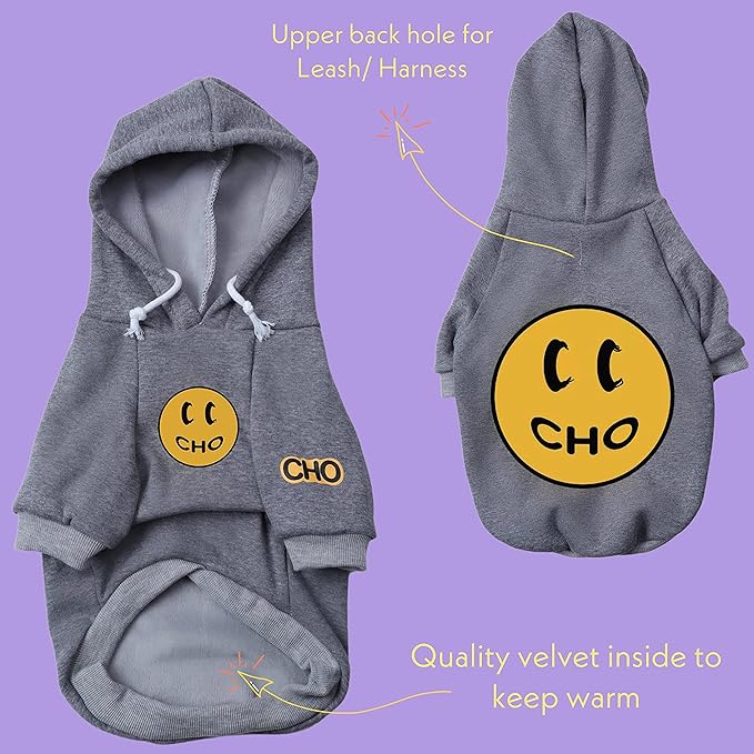 ChoChoCho Smiley Dog Hoodie Stylish Dog Clothes Smiley Face Sweater Cotton Sweatshirt Fashion Outfit for Dogs Cats Puppy Small Medium Large (X-Large, Grey)