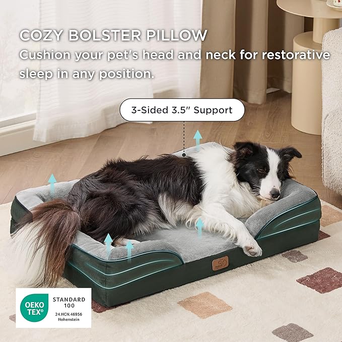 Bedsure Orthopedic Dog Beds Large Sized Dog - Washable Large Dog Cat Bed Waterproof, Comfort Dogs Couch Sofa with Washable Removable Cover, Pet Bed with Nonskid Bottom, Boreal Canopy Green, 35"