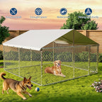 Large Outdoor Dog Kennel with Waterproof & UV-Resistant Roof, Galvanized Dog Kennel, Heavy Duty Dog Playpen for Outside Backyard Farm Use, 10x10x6ft
