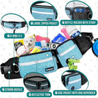 PetAmi Hands Free Dog Leash, Dog Running Leash Belt Bag for Walking, Jogging, Dog Waist Double Zipper Pouch with Poop Bag Dispenser, Dual Padded Handles Reflective Bungee Leash, Double (Turquoise)