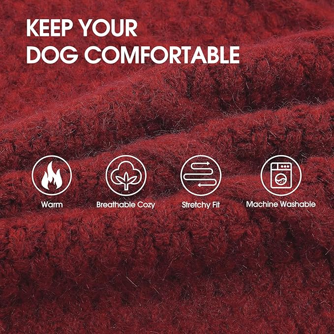 IECOii Thermal Knitted Dog Sweaters - Small Dachshund Sweater for Dogs Girl Boy, Christmas Sweater for Cold Weather, Pug, Wiener Sweaters, DarkRed - M