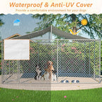 Outdoor Dog Enclosure Heavy Duty Dog Kennel House Mesh Outside Galvanized Chain Link Dog Run with Roof,Dog Cage Large Dogs Dog Pen Pet Kennel W/Waterproof Anti-UV Cover&Secure Lock for Large Dog