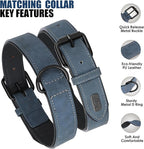 Didog Soft Padded Leather Dog Collar and Leash Set, Adjustable Dog Leash and Collar Set with Metal Buckle, Breathable Dog Collars with 4FT PU Leather Dog Leash for Medium Large Dogs, Blue, L