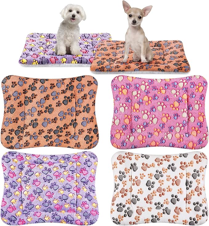 Tuanse 4 Pack Ultra Soft Dog Cat Bed Mat with Cute Prints Reversible Fleece Dog Crate Kennel Pad Cozy Washable Thickened Hamster Guinea Pig Pet Bed Mat for Small Animals(23 x 18 Inches,Vivid Color)