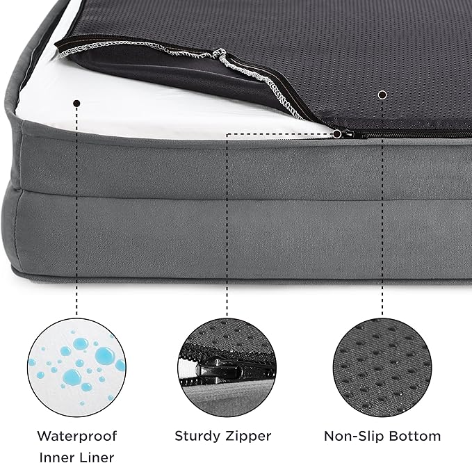 Bedsure L Plus Orthopedic Dog Bed for Large Dogs - Washable Dog Cat Bed Waterproof, L Plus Big Comfort Dogs Couch Sofa with Washable Removable Cover, Pet Bed with Nonskid Bottom, Grey, 38"