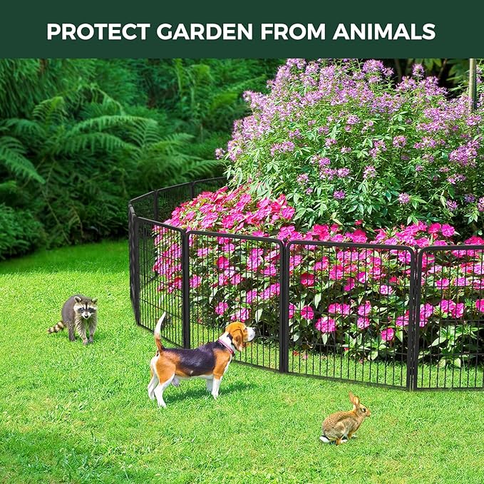 FXW Garden Fence Outdoor for The Yard – 32in(H) x 109.4ft(L) Heavy Duty Metal Animal Barrier for Dog and Rabbit, Decorative Dog Fence, 48 Panels, Black