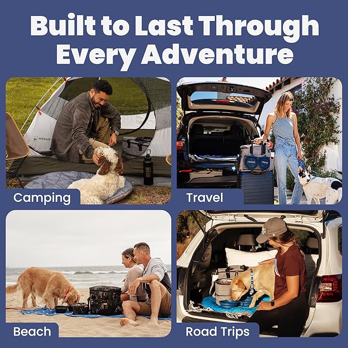The Original Doggy Bag™ - Complete Dog Travel Bag for Supplies with 2 BPA-Free Travel Dog Bowls & 2 Pet Food Containers - Traveling Kit for Road Trips, Camping, Weekend Away or Doggy Gift - Paw Print