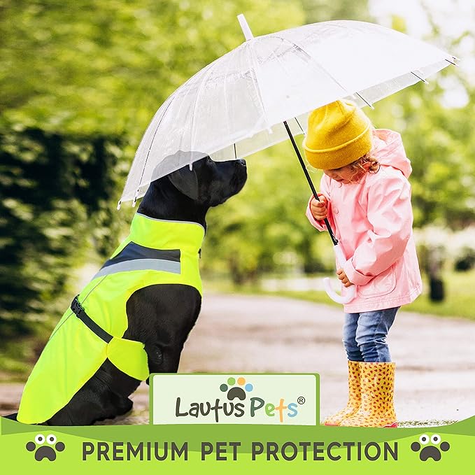 Dog Rain Coat - Waterproof, Reflective, Bright Yellow with Harness Hole (L, Yellow)