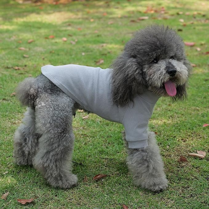 Lovelonglong Ribbed Dog T-Shirt Cotton Knitted Dog Sweaters for All Season Pet T-Shirts for Large Medium Small Dogs Dark Gray S