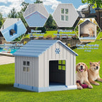 Dog House for Outdoor & Indoor Use with Window, Waterproof Ventilated Kennel with Elevated Floor, Easy to Clean Shelter for Small Medium Large Dogs (Blue, 37.2" L x 40" W x 40" H)