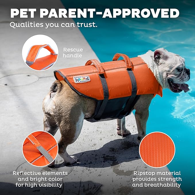 Outward Hound Granby Splash Dog Life Jacket, High-Buoyancy Dog Life Vest for Swimming, Boating, and Water Safety, XS, Orange