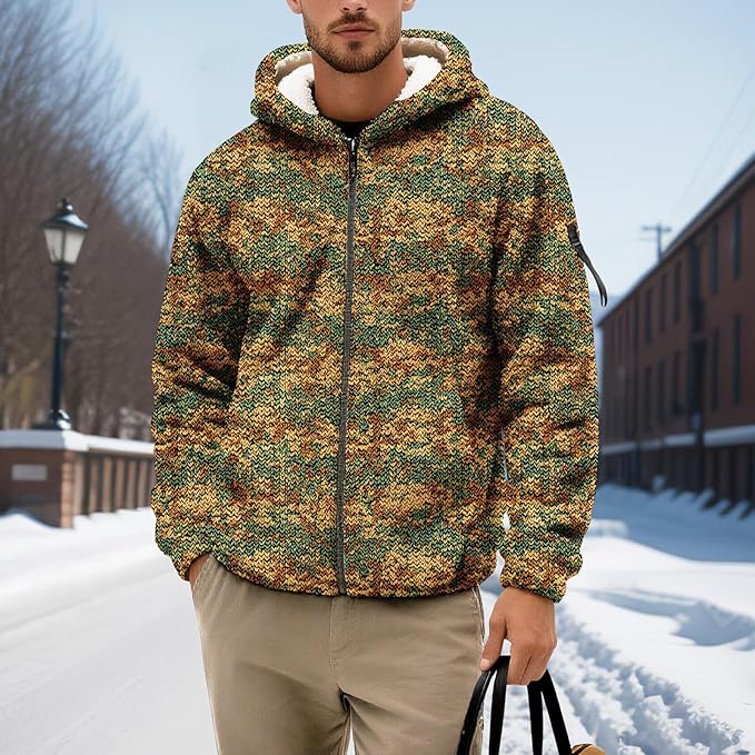 Men's Camouflage Hunting Fleece Lined Hoodie Camo Jackets Zip Up Long Sleeve Casual Winter Coats Hood Outerwear
