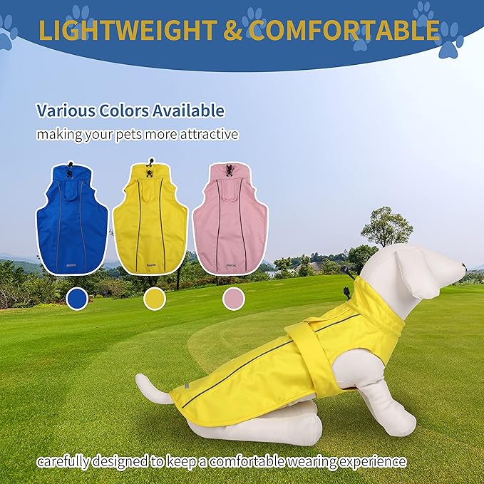 Waterproof Dog Raincoat with Reflective Strip, Adjustable Breathable Rain Coat Jacket with Leash Hole for Dogs (Blue, X-Large)