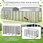 Grepatio Outdoor Dog Kennel for Large Dogs, 8x4x5.7 FT Dog Enclosure with Waterproof, Heavy Duty Welded Wire Steel Dog Playpen Fence with 2 Rotating Dogs Bowls, Outside Dogs Cage Run with Secure Lock