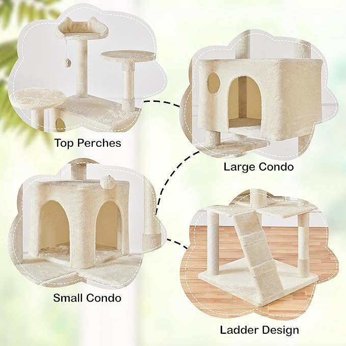 Yaheetech XL Cat Tree, 80in Multi-Level Tower w/Scratching Posts, Double Condo, Perched Platforms & Dangling Balls, Cat Stand House for Kittens
