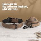 Didog Soft Padded Leather Dog Collar and Leash Set, Adjustable Dog Leash and Collar Set with Metal Buckle, Breathable Dog Collars with 4FT Leather Dog Leash for Small Medium Large Dogs, Brown, L