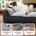 Bedsure Orthopedic Dog Beds Large Sized Dog - Extra Thick Supportive Large Dogs Bed with Waterproof Washable Cover, L Plus Comfort Pet Bed Sofa with Soft Plush Sherpa and Nonskid Bottom, Grey, 38"