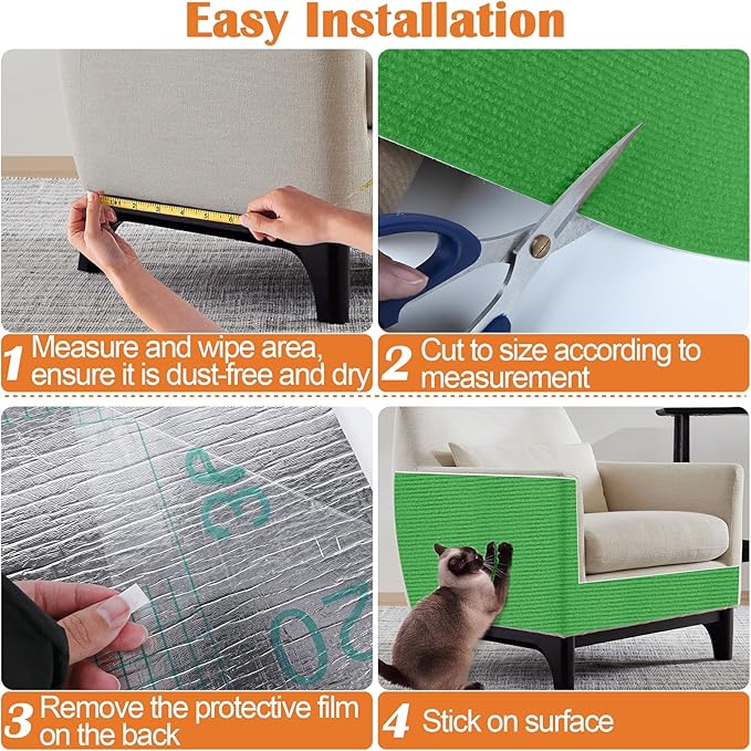 Cat Scratch Furniture Protector - 78.7" x 13.8" Trimmable Self-Adhesive Cats Claws Scratch Pads, DIY Cat Climbing Couch Protector for Scratch Post Cat Tree Replacement Indoor (Green)