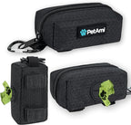 PetAmi Dog Poop Bag Holder for Leash Doggie Waste Bag Dispenser with Clip & Velcro Belt for Puppy Potty Walking Accessories Travel Camping Pet Supplies Zipper Pouch with Trash Bag Roll, Black 1 Pack