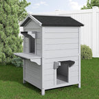 Outdoor Cat House, 2-Story Feral Cat Shelter with Weatherproof Roof for Winter, Weatherproof Wooden Cats House with Escape Doors
