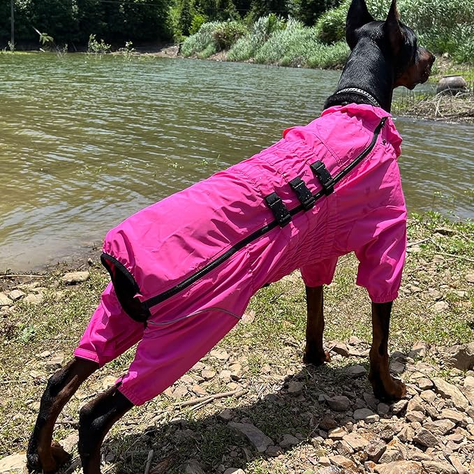 Dogs Waterproof Jacket, Lightweight Waterproof Jacket Reflective Safety Dog Raincoat Windproof Snow-Proof Dog Vest for Small Medium Large Dogs Rosered S