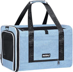 Top Loading Medium Cat Carrier with Privacy Curtain, Delta Approved TSA Pet Travel Crate Suitcase Luggage Sleeve, Soft-Sided Dog Kennel Bag 18x11x11 United Airline Approved Under Seat Blue