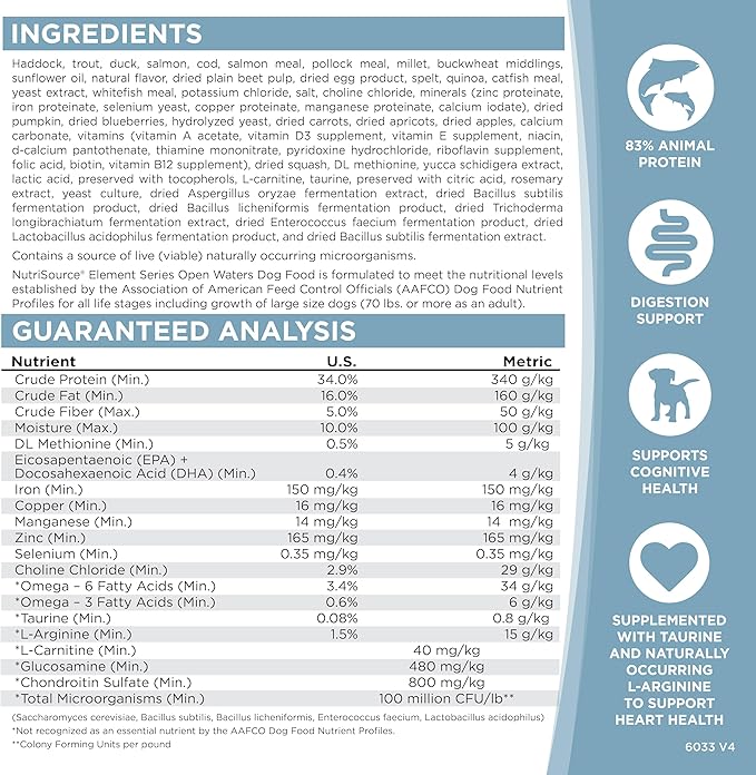 NutriSource Element Series Open Waters Dry Dog Food, Haddock, Trout and Duck, 12LB