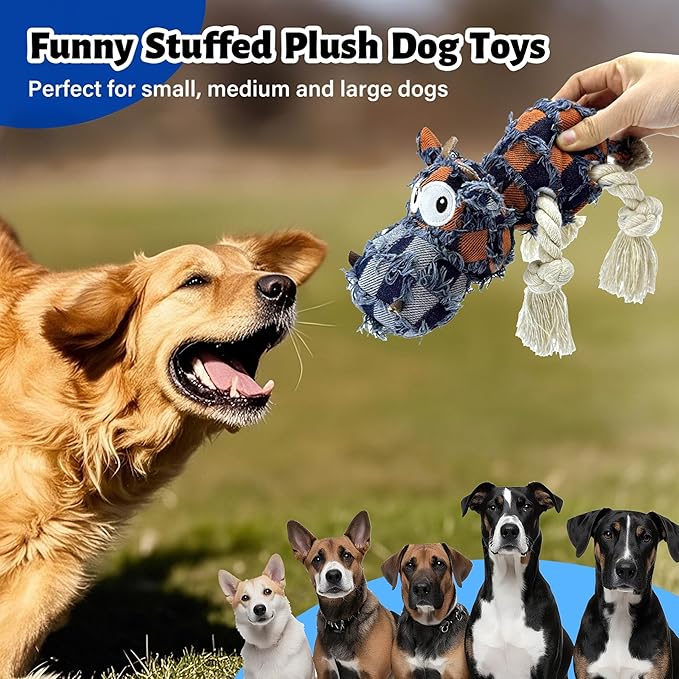 Squeaky Dog Toys for Aggressive Chewers, Dog Plush Chew Toy, Stuffed Animals Dog Toys for Small Medium Large Dogs to Keep Them Busy Puppy Teething Toys