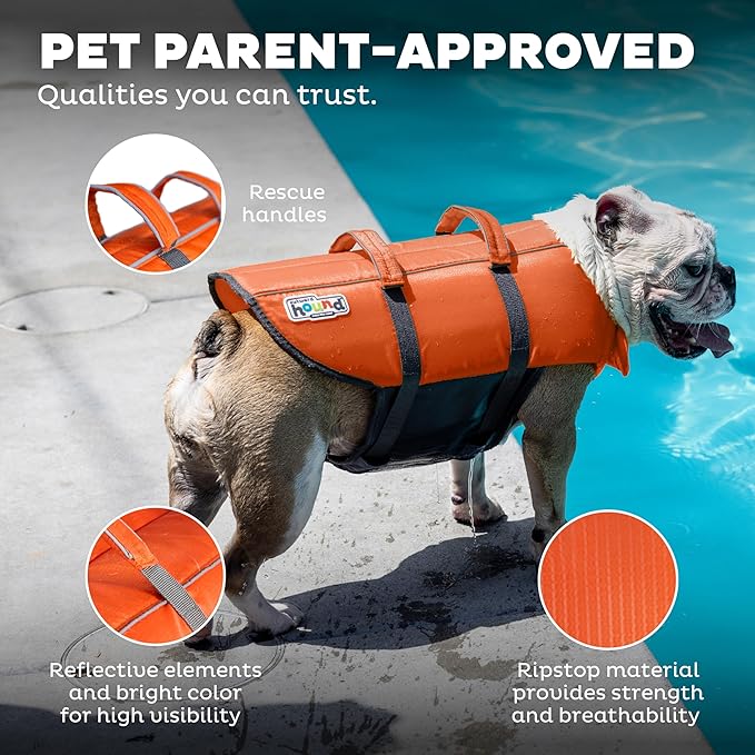 Outward Hound Granby Splash Dog Life Jacket, High-Buoyancy Dog Life Vest for Swimming, Boating, and Water Safety, Large, Orange