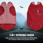 Tuff Pupper Reversible Fleece Sweater Vest for Dogs | Lightweight Comfortable Insulated Jacket | Front Zip Closure | Machine Washable | Built-in Leash Hole | Sizes for All Breeds (Small, Red)