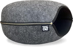 Travel Cat Tunnel Bed Cave - 21 Inch Large Premium Grey Round Donut Cat Cave for Indoor Cats, Kitten - Detachable Cat Hideaway Cat Bed with Tunnel for Playing, Scratching, Sleeping