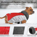 Dog Coat, Waterproof Ripstop Dog Winter Jacket with Leash Hole, Reflective Adjustable Warm Pet Fleece Snow Sweater for Small Medium Large Dogs - Red, L