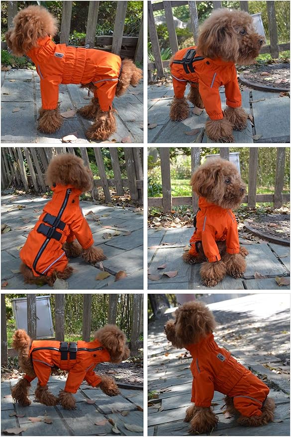 Dogs Waterproof Jacket, Lightweight Waterproof Jacket Reflective Safety Dog Raincoat Windproof Snow-Proof Dog Vest for Small Medium Large Dogs Orange S