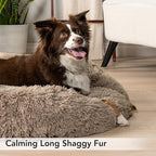 PetAmi Calming Dog Bed for Small Medium Dog Cat, Round Donut Dog Bed Washable, Fluffy Faux Fur Plush Cuddler Pet Kitten Cushion Bed, Anti-Slip, Fits up to 45 lbs, 30 inch, Taupe