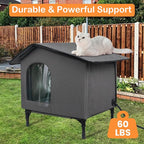 Heated Cat House for Outside/Indoor Cats in Winter,Elevated Outdoor Cat House with Heating Pad Bed,Weatherproof Feral Cats Shelter with Soft Mat (Heat Gray)