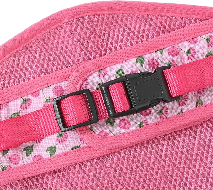 Mile High Life Dog Harness, Air Mesh Floral Vest Harness for 20 lbs Small Dogs & Cats, Easy Get on Adjustable Easy Closures Both Neck and Chest(Pink Flower, M Chest 18"-20")