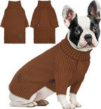cyeollo Dog Sweaters for Small Dogs Boy, Pullover Turtleneck for Dogs Male, Knitted Doggy Fall Winter Warm Cold Weather Dog Clothes Apparel with Sleeves, Brown L