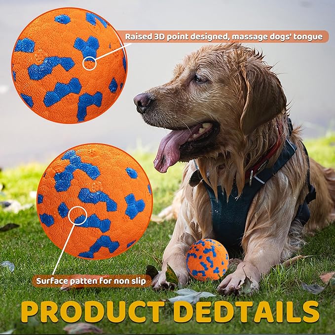 Dog Balls, Indestructible Dog Toy Ball for Aggressive Chewers, Durable High Elasticity Interactive Ball for Training Dog Catch and Fetch, Large Medium Small Dog and Puppies(Orange, 2.5in, 2pcs)
